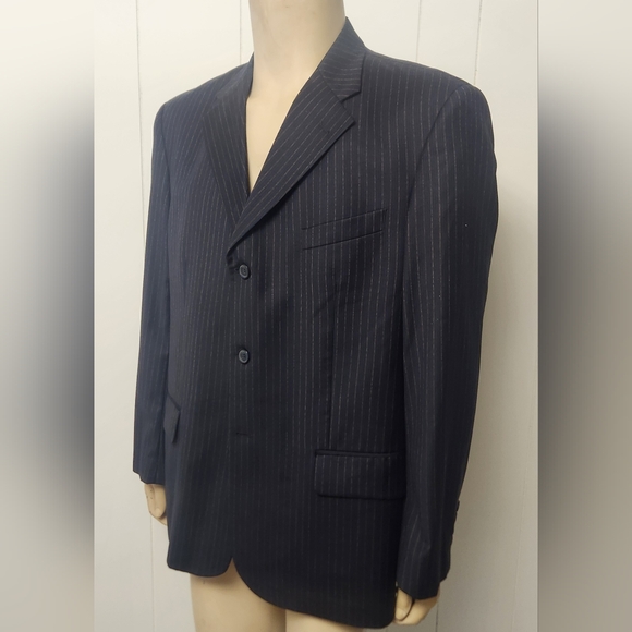 YSL sport coat 44L navy pinstripe - Picture 2 of 10